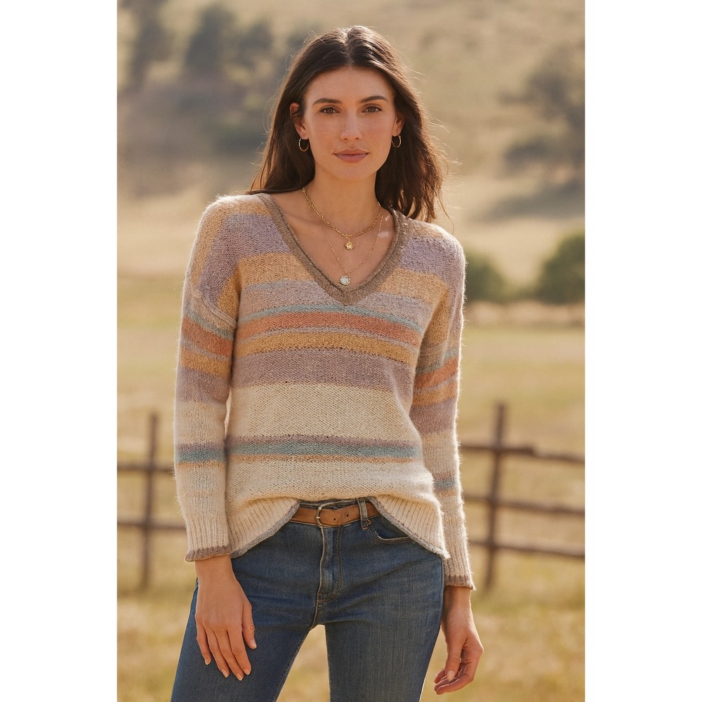 Sundance Multicolor Striped V-Neck Sweater